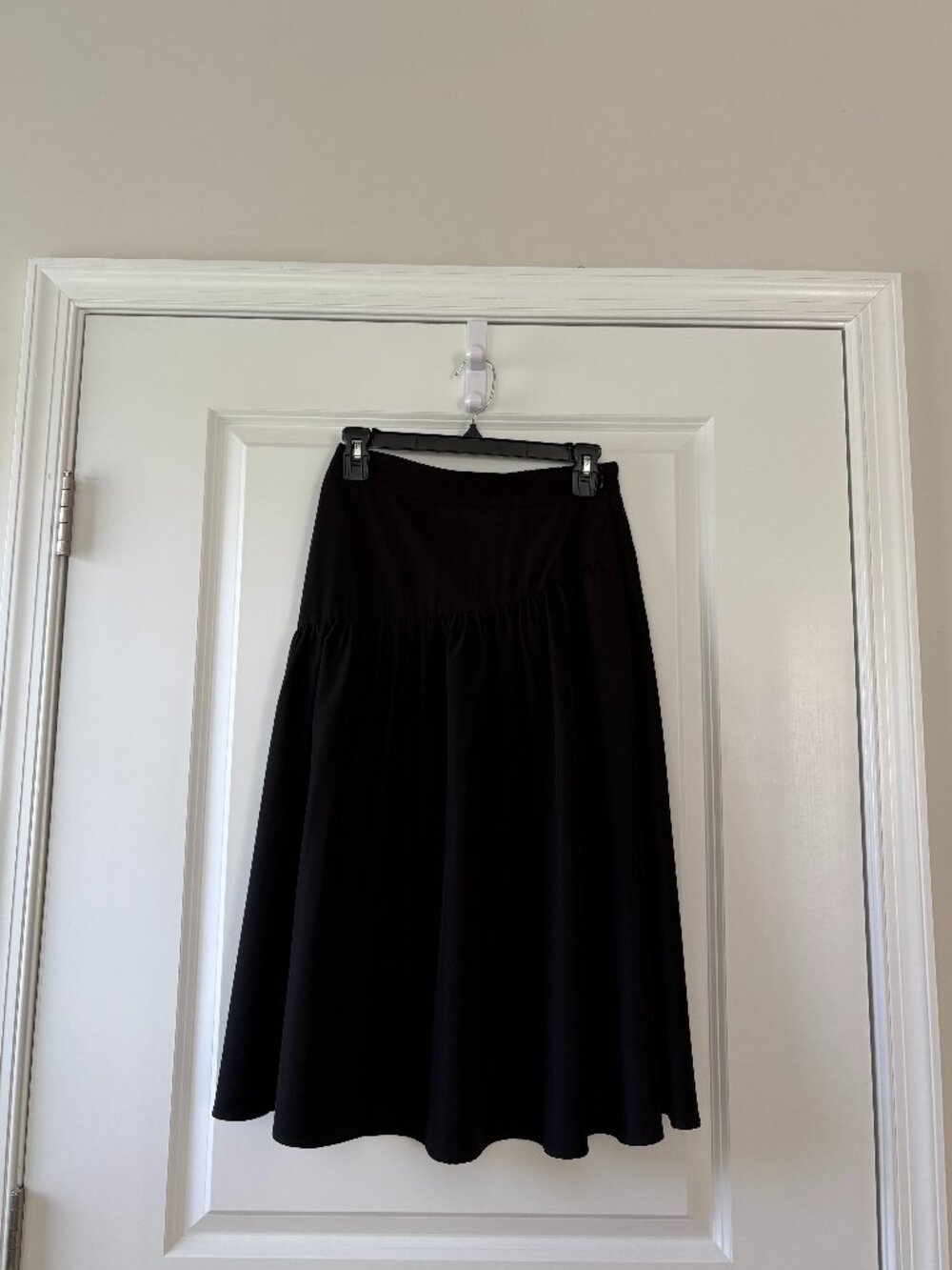 Kate Kasin Chic Black Asymmetric Drop-Waist Midi Skirt Size Small